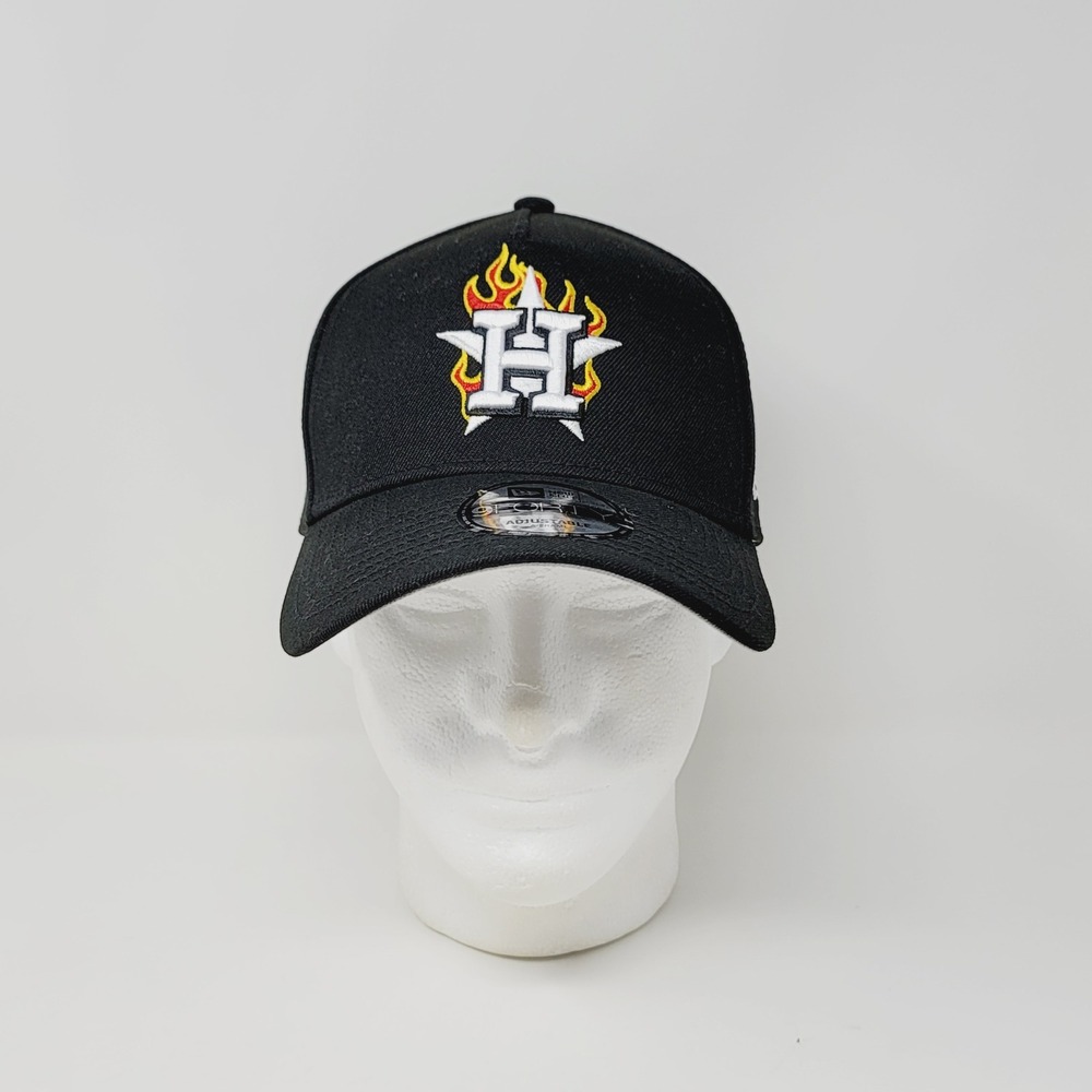 New Era 9FORTY Houston Astros Hat Mens A Frame Black Flame Logo Snapback Cap